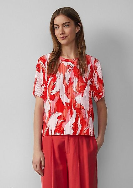 s.Oliver Kurzarmshirt T-Shirt Verkürztes T-Shirt aus Plissee mit Rundhalsau günstig online kaufen