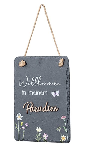 Levandeo® Wandbild, Schiefertafel Willkommen 15x20cm Paradies günstig online kaufen