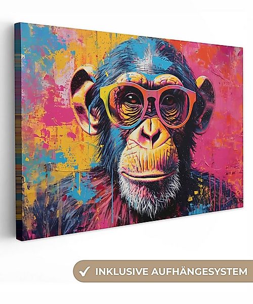 OneMillionCanvasses® Leinwandbild Graffiti - Schimpanse - Affe - Brille - F günstig online kaufen