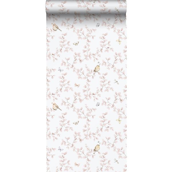 Sanders & Sanders Tapete Blumen und Vögel Hellrosa und Weiß 53 cm x 10.05 m günstig online kaufen