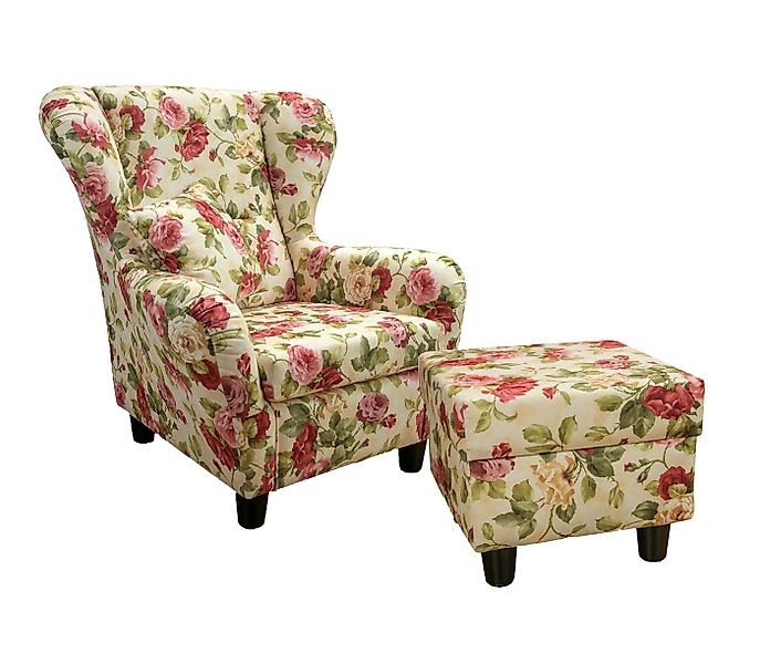 luma-home Ohrensessel 18004-OTTO (mit Hocker und Zierkissen, Wellenunterfed günstig online kaufen