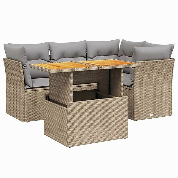 vidaXL 5-tlg Garten-Sofagarnitur mit Kissen Beige Poly Rattan Modell 225 günstig online kaufen