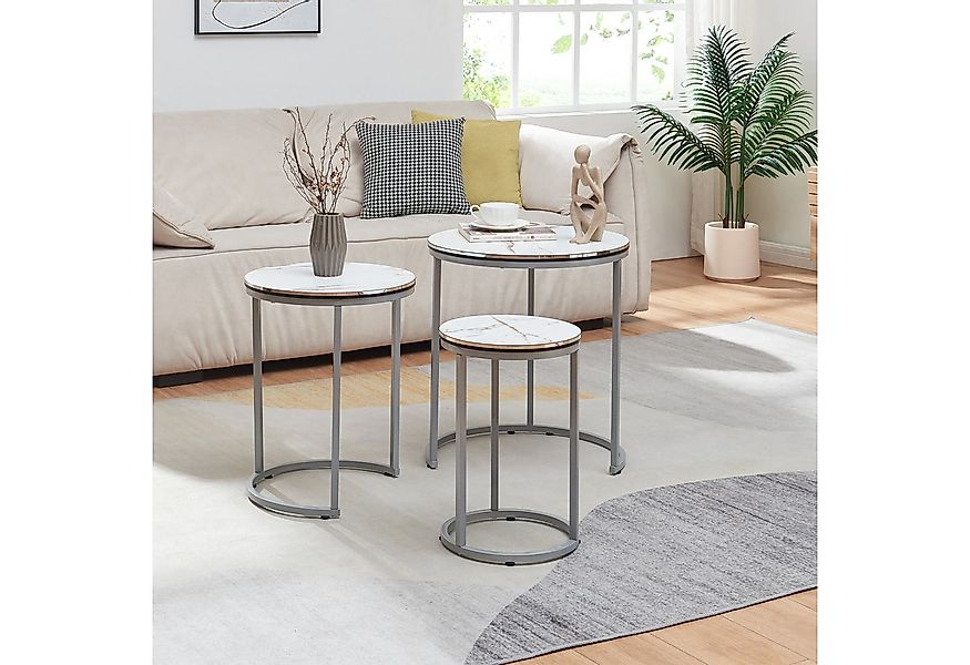 en.casa Satztisch (3er Set), »Bornholm« Metallgestell Marmoroptik, weiß günstig online kaufen
