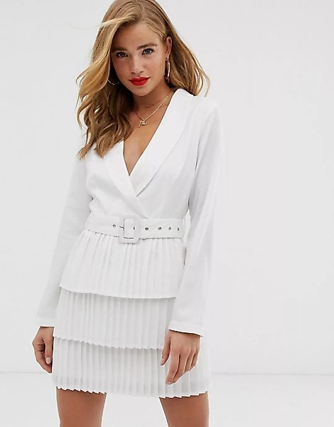 In The Style x Dani Dyer – Weißes Blazer-Kleid mit tiefem Ausschnitt und Pl günstig online kaufen
