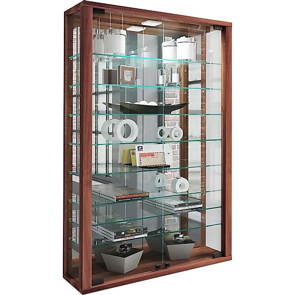 ebuy24 VitrosaMini Vitrinenschrank Wandhängend mit Spiegel 2 Glastüren Nuss günstig online kaufen