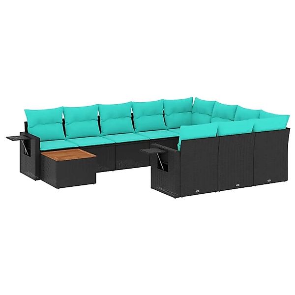 vidaXL 11-Tlg Gartensofa-Set mit Kissen Schwarzes Polyrattan 3224748 günstig online kaufen