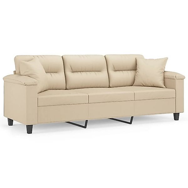 vidaXL Sofa, 3-Sitzer-Sofa mit Kissen Creme 180 cm Mikrofasergewebe günstig online kaufen