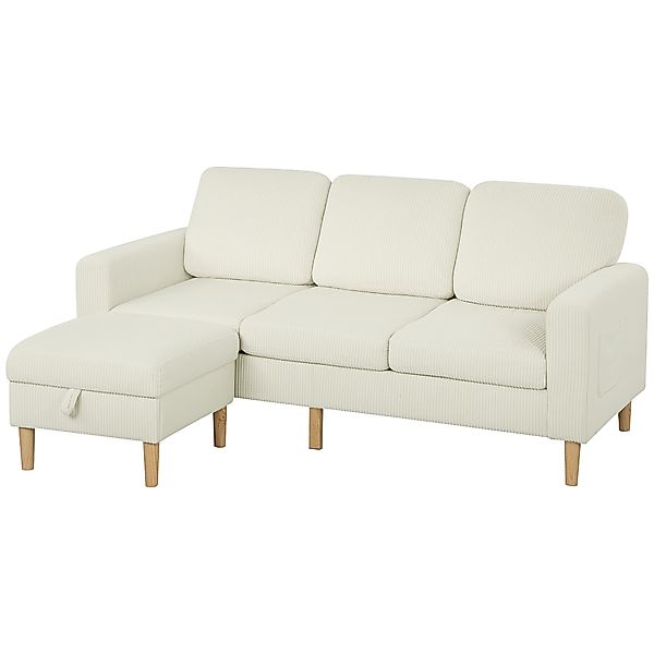 HOMCOM 3-Sitzer-Sofa mit Hocker, Rippenvelours-Sofa 192 cm, modernes Design günstig online kaufen