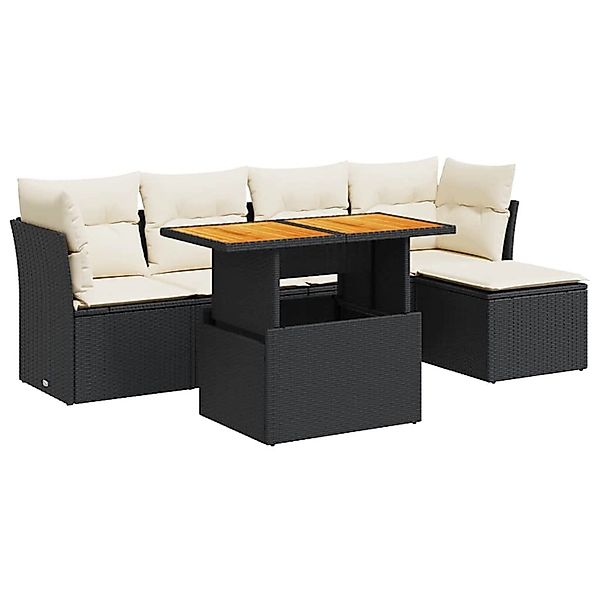 vidaXL 6-Tlg Garten-Sofagarnitur mit Kissen Schwarz Poly Rattan 3326912 günstig online kaufen