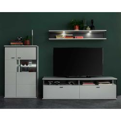 Wohnwand weiß modern 136 cm hoch melaminbeschichtet (dreiteilig) günstig online kaufen