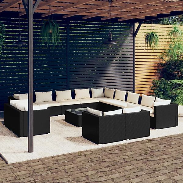 Vidaxl 14-tlg. Garten-lounge-set Mit Kissen Schwarz Poly Rattan günstig online kaufen