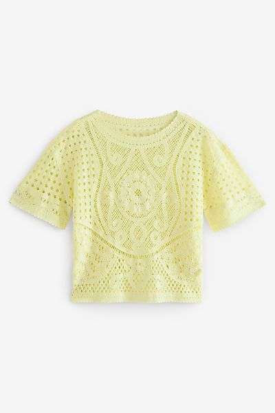 Next Kurzarmpullover T-Shirt mit gehäkeltem Ausschnitt günstig online kaufen