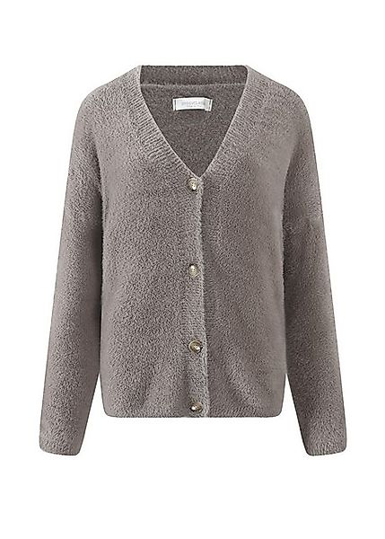 SASSYCLASSY Cardigan Bouclé-Strickjacke Damen mit Hoodie Taupe Stylischer B günstig online kaufen