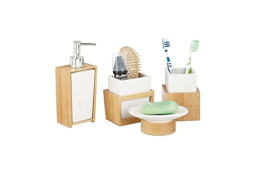 relaxdays Badezimmer-Set aus Bambus und Keramik günstig online kaufen
