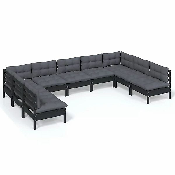 vidaXL 9-tlg Garten-Lounge-Set mit Kissen Schwarz Massivholz Kiefer Modell günstig online kaufen