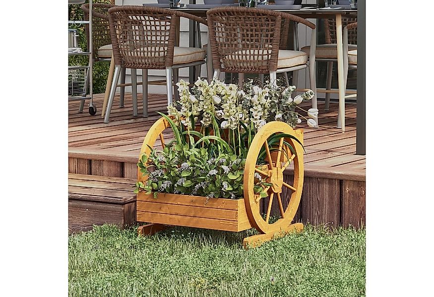 Outsunny Hochbeet Blumenkasten Holz mit 3 Etagen, Gemüsebeet mit Wagenrad-D günstig online kaufen