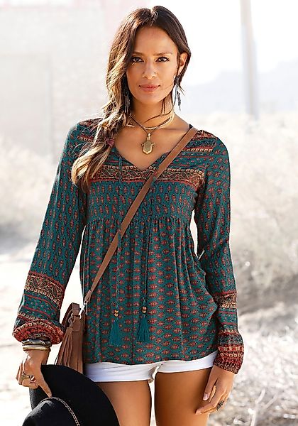 Buffalo Schlupfbluse mit Ethnodruck und Zierperlen, günstig online kaufen