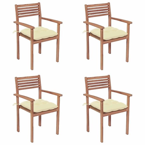 Gartenstühle 4 Stk. Mit Cremeweißen Kissen Massivholz Teak günstig online kaufen