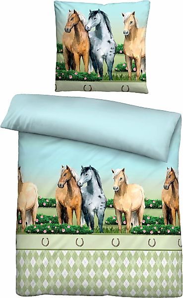 Biberna Kinderbettwäsche "Pferde" 2 Stk. 135/200+80/80 cm, atmungsaktiv, 10 günstig online kaufen