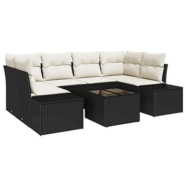 vidaXL Loungesofa 7-teiliges Garten-Sofa-Set mit Kissen Schwarz Poly-Rattan günstig online kaufen
