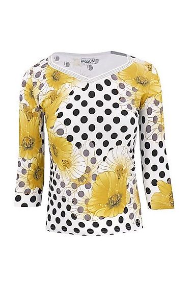 Passioni T-Shirt in Gelb mit Polka-Dots und Blumenmuster günstig online kaufen