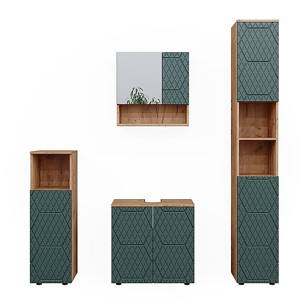 Vicco Badmöbel-Set Irma, Goldkraft Eiche/Grün, 4 günstig online kaufen