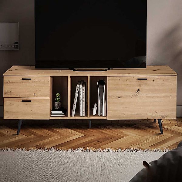 TV Board Sideboard in Wildeichefarben im Skandi Design günstig online kaufen