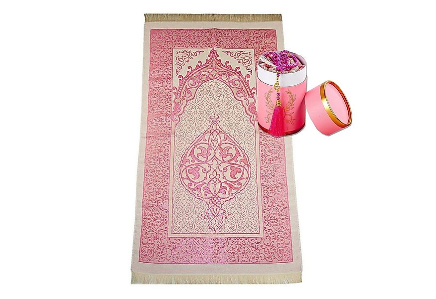 Carpetia Teppich Gebetsteppich Taftstoff Rosa mit Geschenkbox und 99er Gebe günstig online kaufen