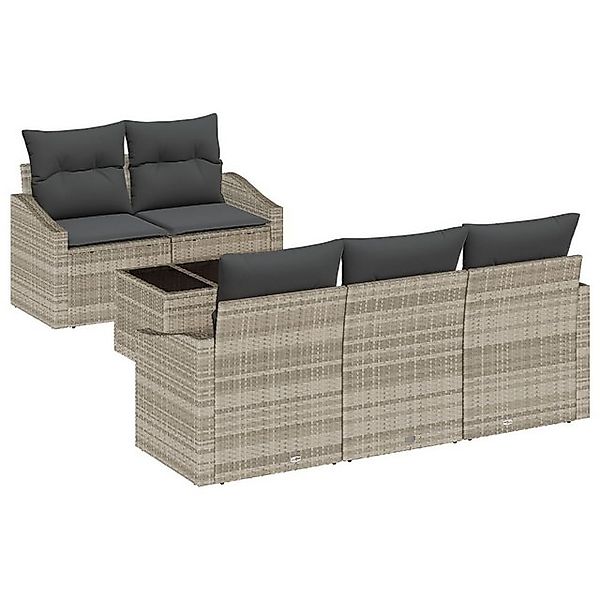 vidaXL Loungesofa 6-teiliges Garten Sofa Set mit Kissen Hellgrau Poly Ratta günstig online kaufen