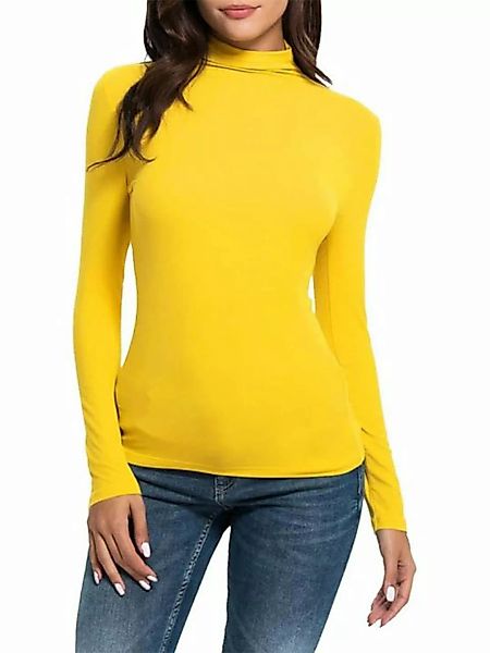 FIDDY T-Shirt Damen Casual Solid Langarm Mock Rollkragen Bluse Tops Slim Fi günstig online kaufen