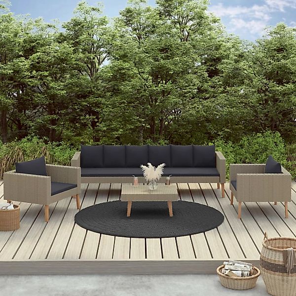 4-tlg. Garten-lounge-set Mit Auflagen Poly Rattan Beige günstig online kaufen