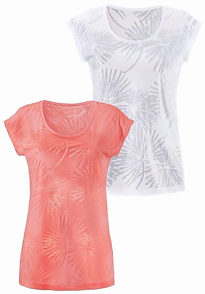 Beachtime Kurzarmshirt "mit leicht transparenten Palmen", (2er-Pack), aus w günstig online kaufen