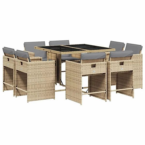 vidaXL 9-tlg Garten-Essgruppe mit Kissen Beigemischung Poly Rattan Modell 1 günstig online kaufen