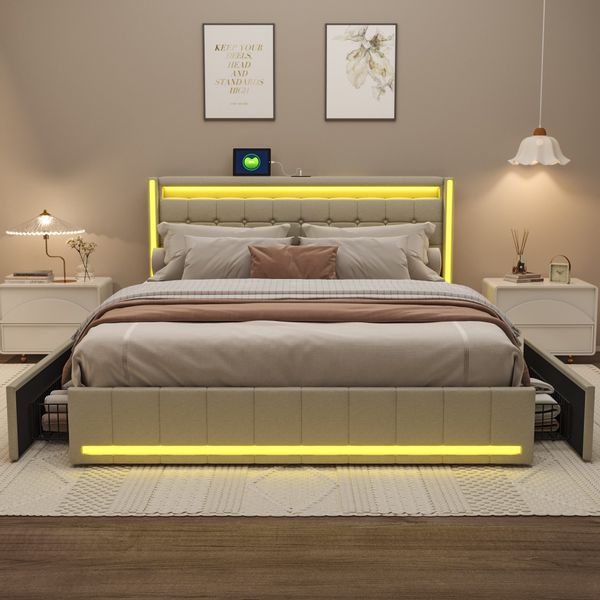 PXloue Polsterbett LED-Bett mit Stauraum und günstig online kaufen