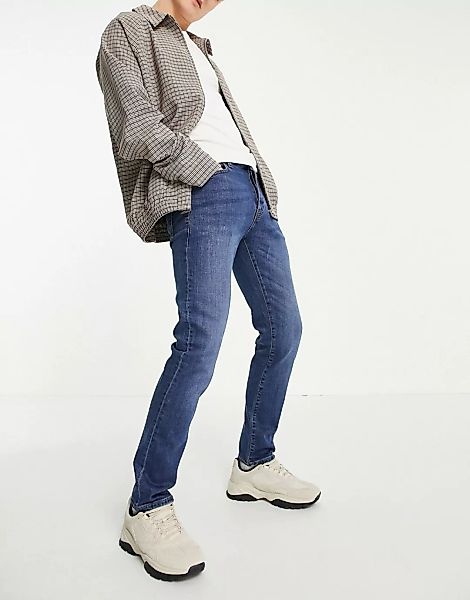 Topman – Schmale Stretch-Jeans aus Bio-Baumwollmischung in mittlerer Waschu günstig online kaufen