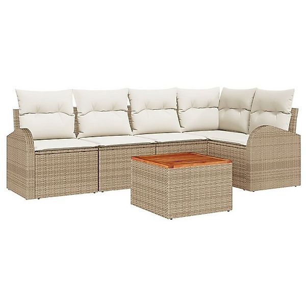 vidaXL Loungesofa 6-teiliges Garten Sofa Set mit Kissen, Beige, Poly Rattan günstig online kaufen