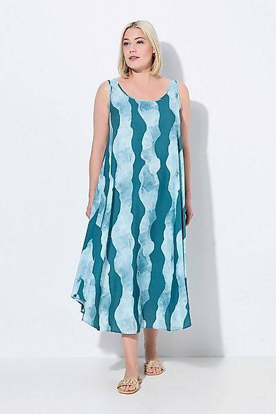 Ulla Popken Maxikleid Kleid Wellenmuster A-Linie Rundhals ärmellos günstig online kaufen