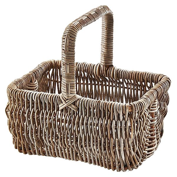 Kobolo Einkaufskorb Korb ETTA mit Henkel aus Rattan in kubu grey günstig online kaufen