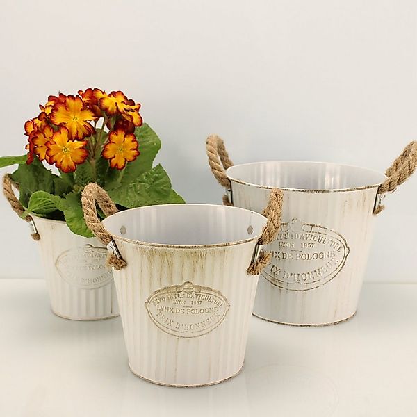 Online-Fuchs Blumentopf 3 runde Blumentöpfe aus Metall im Vintage Look - Pf günstig online kaufen