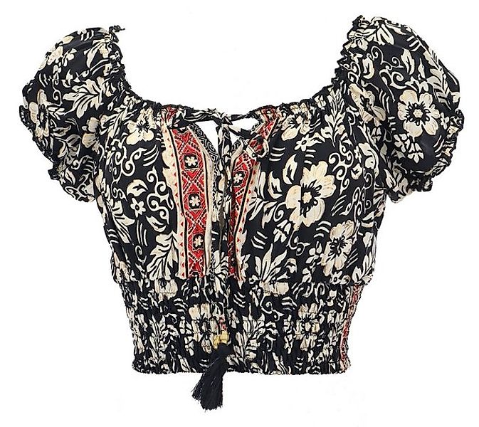 Guru-Shop Longbluse Blusentop Boho chic, Hippie Bluse - schwarz/beige alter günstig online kaufen