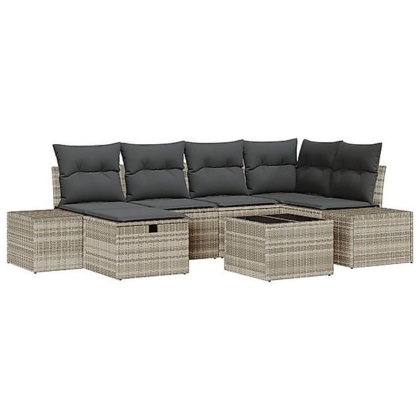 vidaXL Loungesofa 7-teiliges Garten-Sofa-Set mit Kissen aus hellgrauem Poly günstig online kaufen