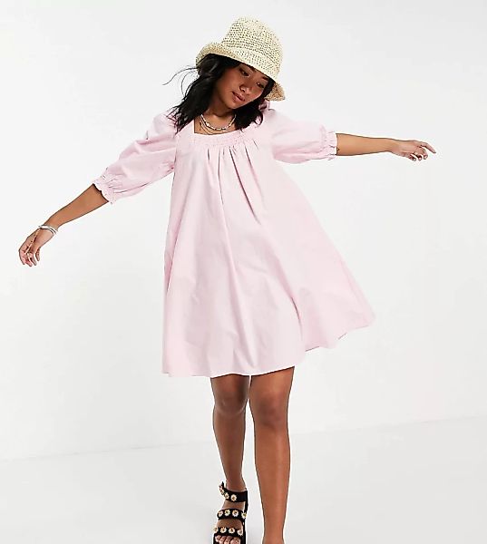 New Look Petite – Minikleid mit eckigem Ausschnitt und geraffter Rückenpart günstig online kaufen
