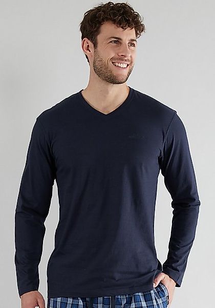 GÖTZBURG Pyjamaoberteil "New York", V-Ausschnitt, Langarm, unifarben günstig online kaufen