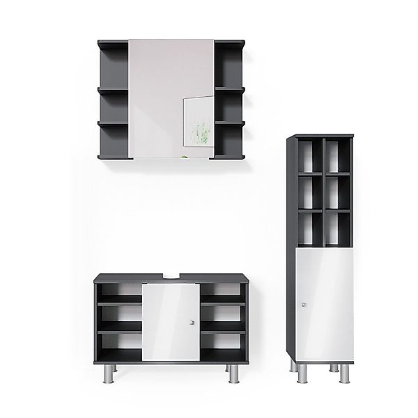 Vicco Badmöbel-Set Fynn, Anthrazit/Weiß, 3 Teile, günstig online kaufen
