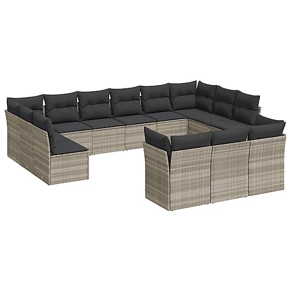 vidaXL 13-Tlg Garten-Sofagarnitur mit Kissen Hellgrau Poly Rattan 3218452 günstig online kaufen