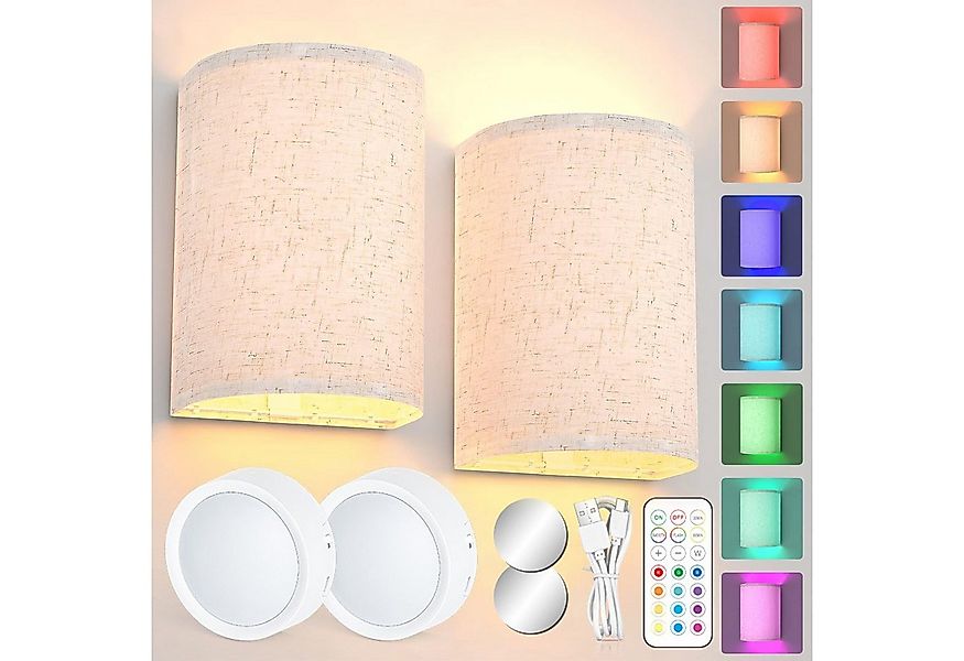 SERBASIC Wandleuchte Wiederaufladbare Wandleuchte mit Stoffschirm, 16 Farbt günstig online kaufen