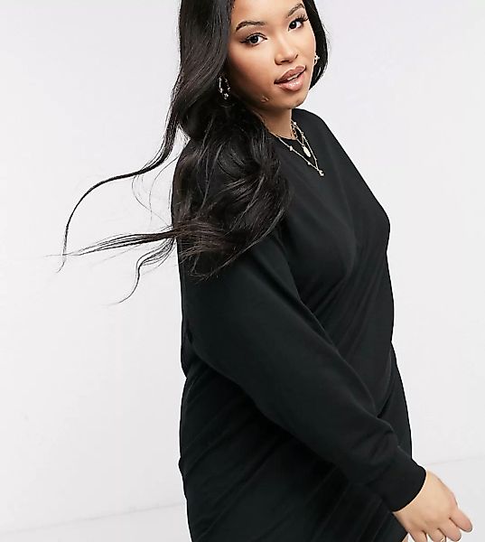 ASOS DESIGN Curve – Sweatshirtkleid mit Ziernaht in Schwarz günstig online kaufen