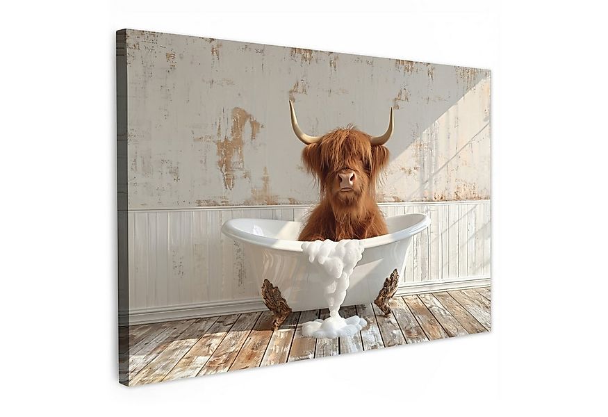 OneMillionCanvasses® Leinwandbild Schottischer Highlander - Badewanne - Vin günstig online kaufen