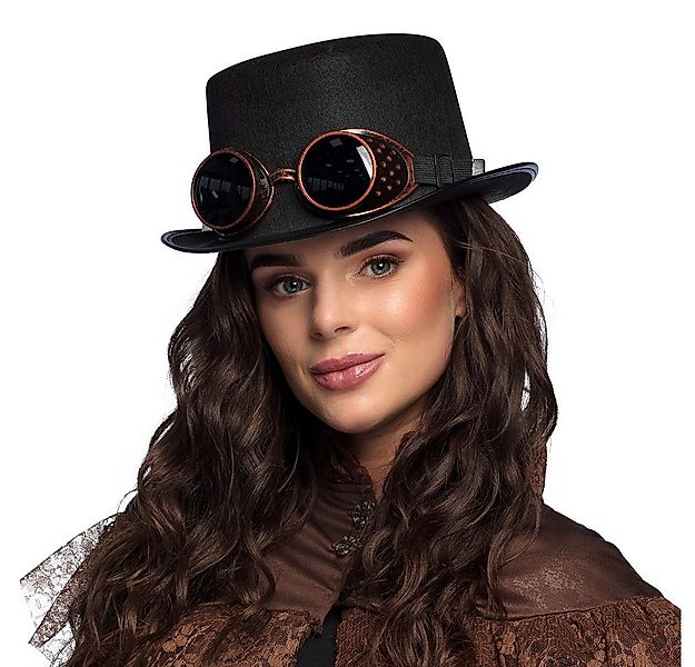 Boland Kostüm Hut Steampunk schwarz mit Goggles Zylinder Partybrille für Ko günstig online kaufen