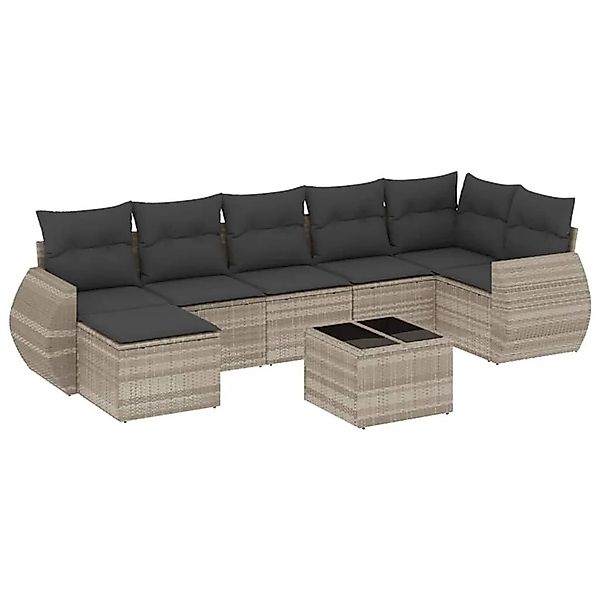 vidaXL 8-Tlg Garten-Sofagarnitur mit Kissen Hellgrau Poly Rattan 3221691 günstig online kaufen